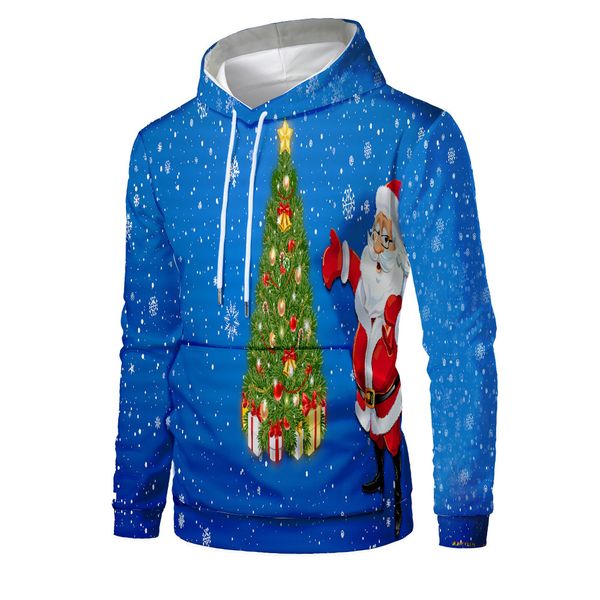 

mens designer christmas tree old man 3d digital printed hoodie sweater, Black