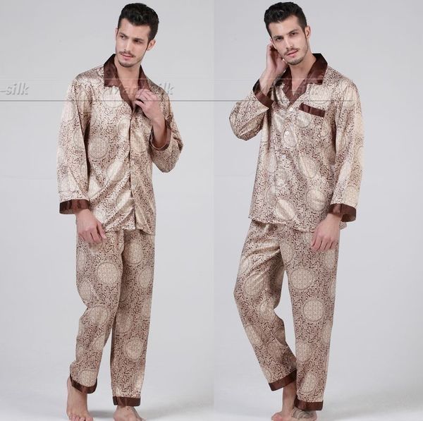

mens silk satin pajamas set pajama pyjamas pjs set sleepwear loungewear u.s.s  l xl 2xl 3xl blue brown, Black;brown