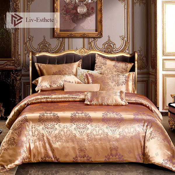 

liv-esthete euro palace jacquard luxury bedding set double  king duvet cover flat sheet decorative bed linen for wedding