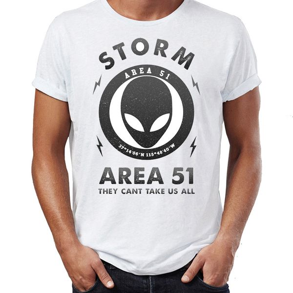 

men's t shirt storm area 51 let's see them aliens awesome artwork drawing printed tee, White;black