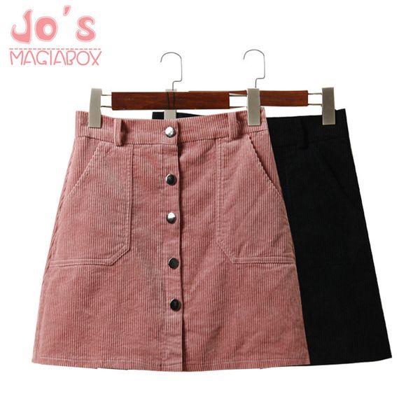 

spring harajuku office lady school women's short skirt denim style button a-line corduroy high waist pocket mini skirt, Black;gray