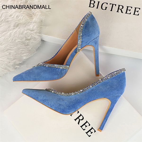 

2020 women blue 10cm high heels crystal glitter pumps rhinestone pink female escarpins fetish heels party wedding zapatos mujer, Black