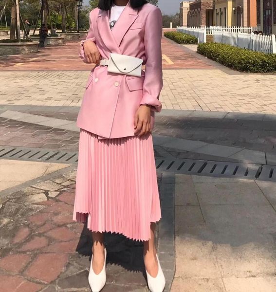 

2019 spring new women fashion blazer coat + pleated skirt ddxgz3, White;black