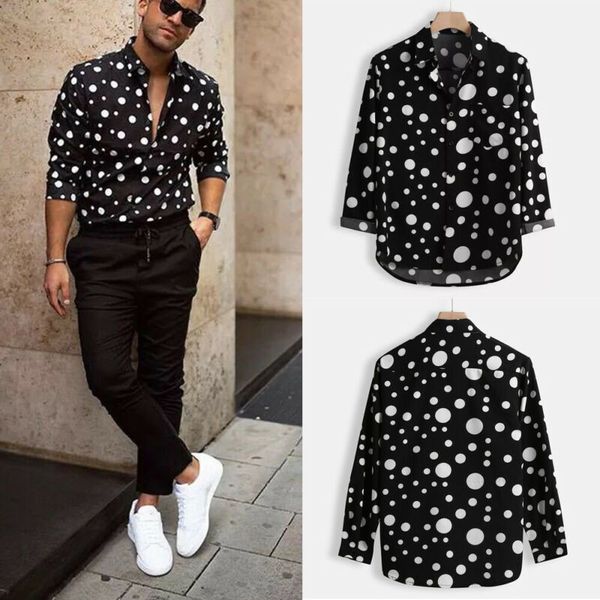 

new fashion men's polka dot shirt button down slim fit long sleeve boho holiday casual shirts bouse, White;black