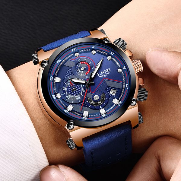 

relogio masculino 2019 new lige sport chronograph mens watches brand casual leather waterproof date quartz watch man clock, Slivery;brown