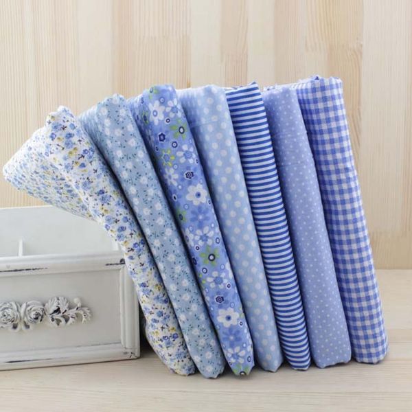 

7pcs 50cmx50cm blue 100% cotton fabric for patchwork tissue to sew diy quilting fat quarter textile tilda doll, Black;white