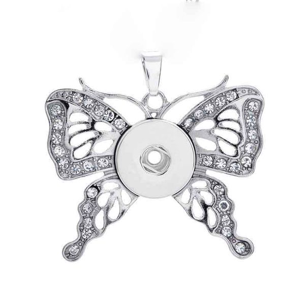 

мода сменный металл бабочка имбирь кристалл ожерелье 190 fit 18 мм оснастки кнопку ожерелье шарм ювелирные изделия для женщин подарок, Silver