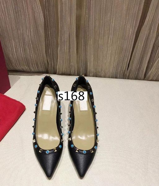 

luxury black patent leather women pointed toe pumps rivet stiletto high-heeled shoes 8.5cm size 39