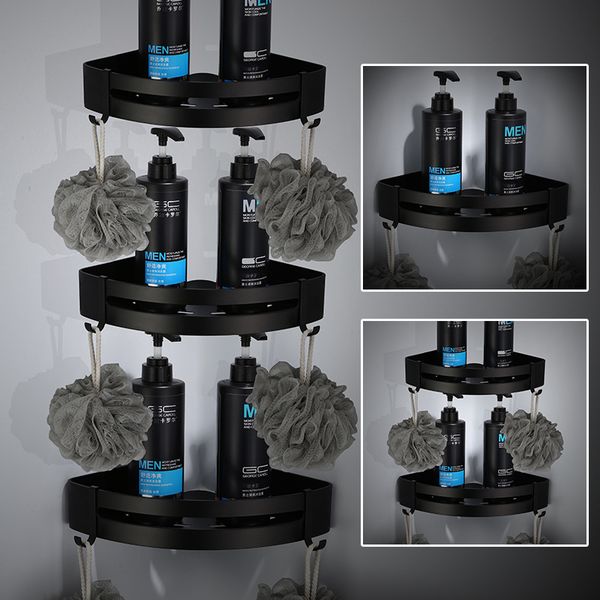 

space aluminum corner shelf bathroom accessories set shampoo holder black shower baskets floating shelves wall mounted