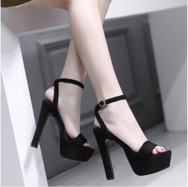 

2020 autumn suede coarse heel waterproof sandals 34, Black