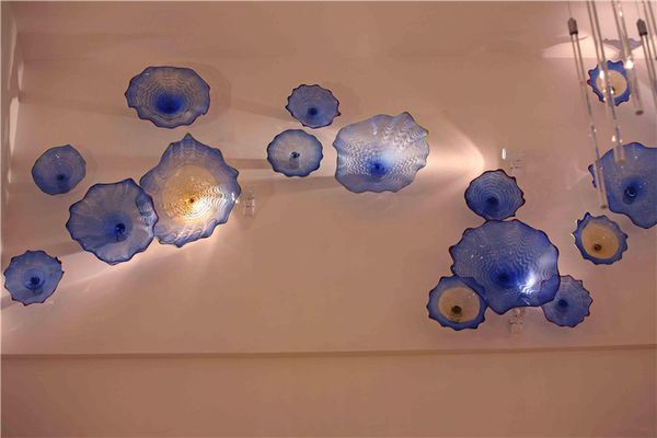

hand made blow blue wall lamp decoration flower art style mouth blown murano glass plates for fireplace stair ceiling decor