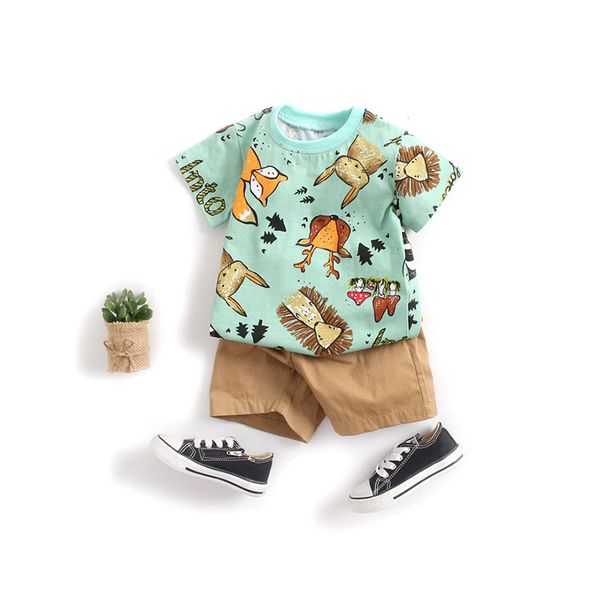 

2020 new baby boys cartoon printing set newborn clothes newborn baby clothes for boys set clothing 0-3t, White