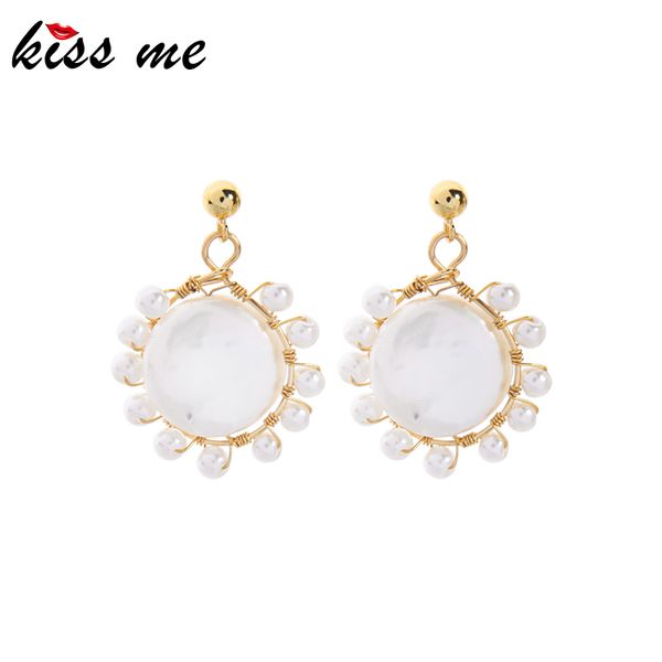 

kissme handmade round shell drop earrings for women gifts exquisite acrylic pearl gold color 2020 new fashion jewelry wholesale, Silver