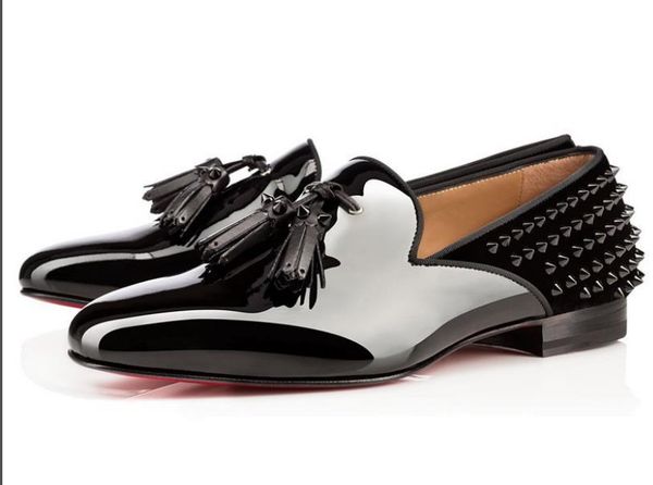 

brand red bottom new party dress wedding slip on loafers shoes man dandelion tassel sneaker shoes black patent leather suede dress shoes c2
