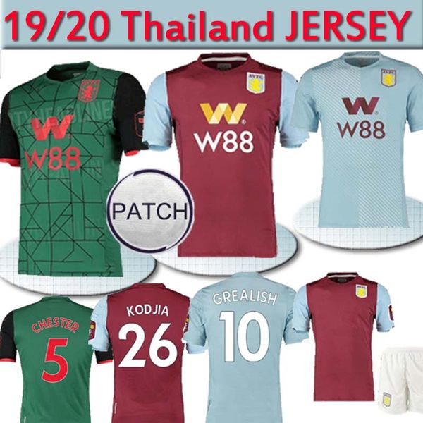 

19 20 thailand aston villa soccer jersey 2019 2020 wesley grealish ghazi football shirt mcginn targett men kids kit uniforms, Black;yellow