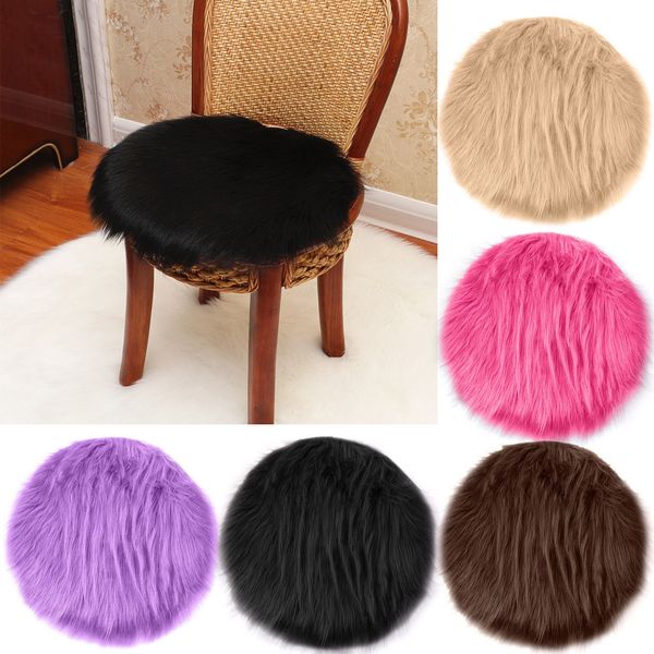 

luxury round sheepskin hairy carpet for living room faux mat seat pad fur plain fluffy soft area rug tapetes multi color 30x30cm