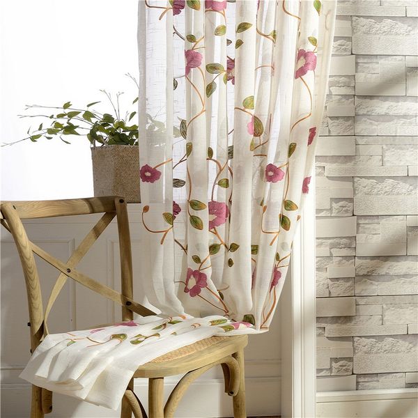 

cotton yarn curtain embroidered curtains for living room cortinas sheer tulle curtains drop red blue flower textile