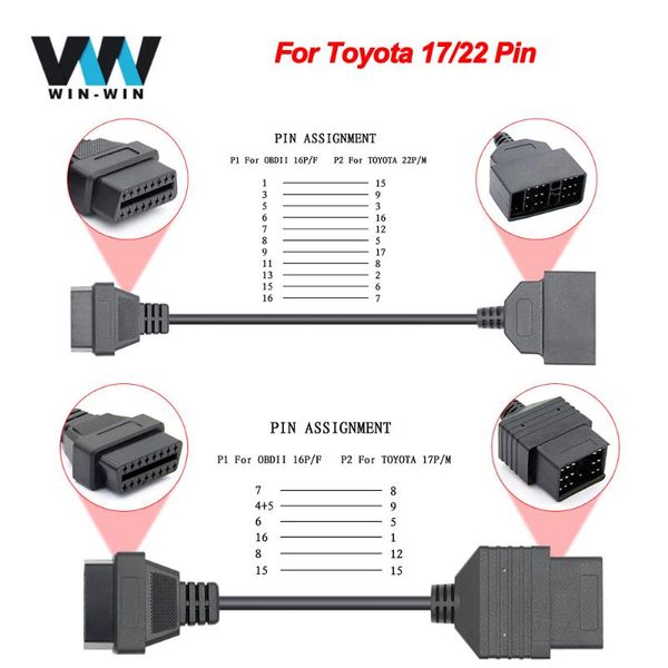 

obd to obd2 16pin connector adapter for 17/22 pin for mini vci j2534 tis teachstream obd 2 obd2 car diagnostic auto tool