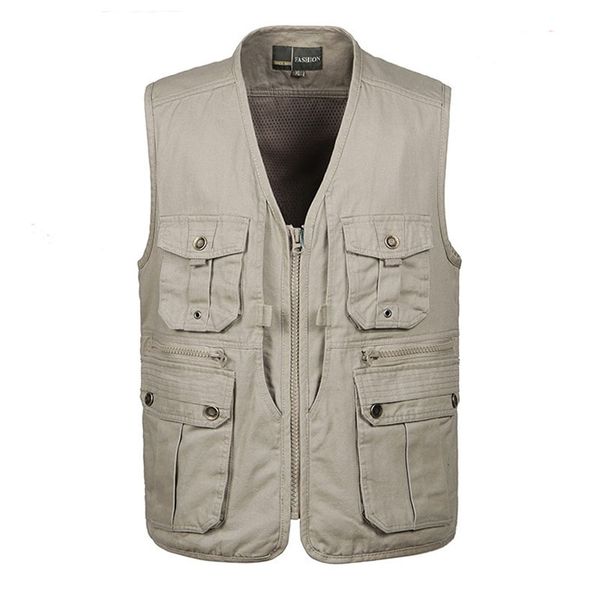 

solid large size cotton fabric multi pockets vest men tactical pgraphy waistcoat loose inner pocket sleeveless jacket, Black;white