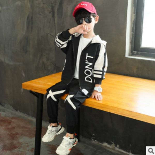 

boys sports clothing set 2019 new spring and autumn kids clothes sets children's leisure sets 2 patchwork colors size4-14 ly457, White