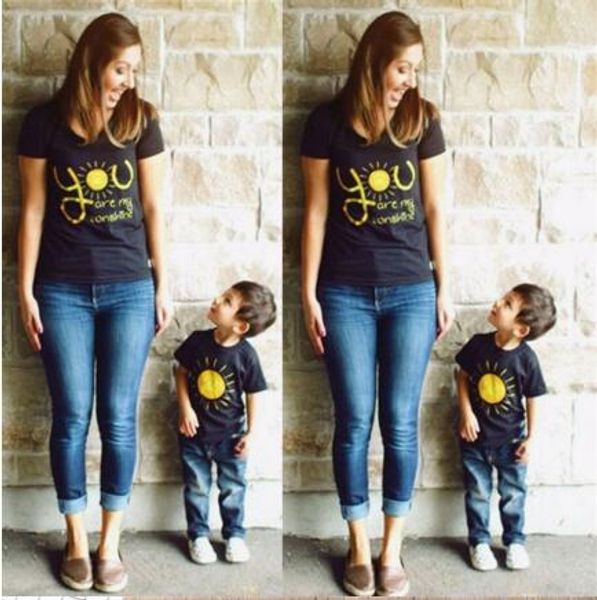 

emmababy family matching cotton you are sunshine t shirt outfits mother son daughter kids womens t-shirt tee, Blue
