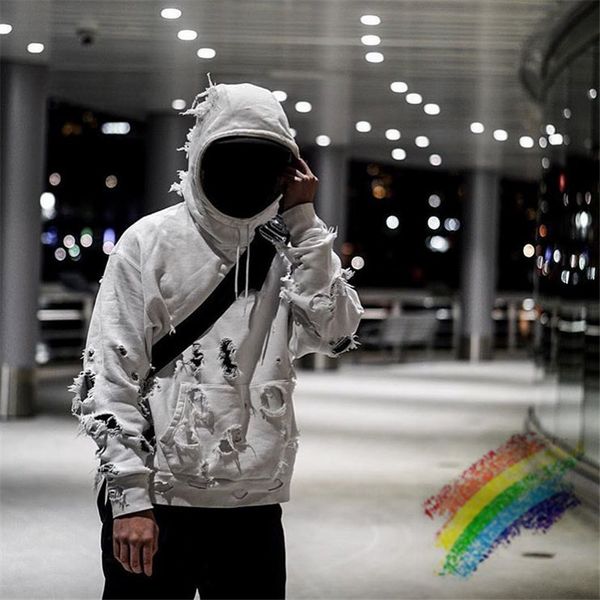 

hole hoodie hooded men women 1 quality 2020fw white pullover streetwear, Black