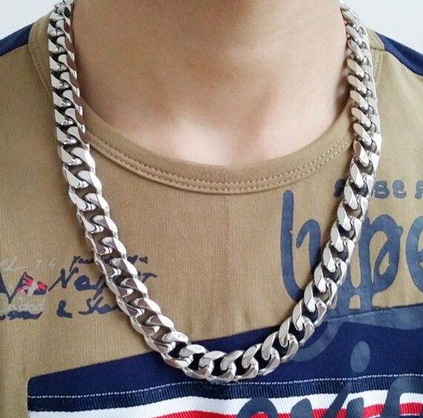 

wide 13mm huge fashion 18-40 inch punk stainless steel silver cuban curb chain necklace link chain jewelry for mens boys gift high polished