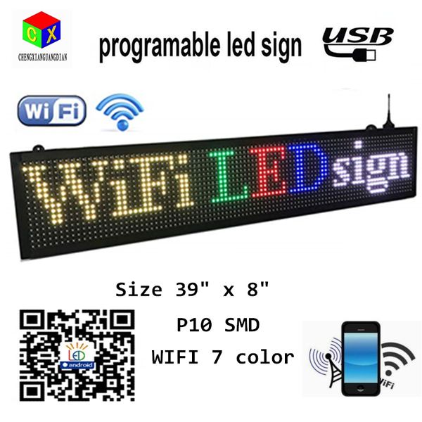 

wifi led 7 color indoor sign 39" x 8" with high resolution p10 and new smd technology. perfect solution for advertising