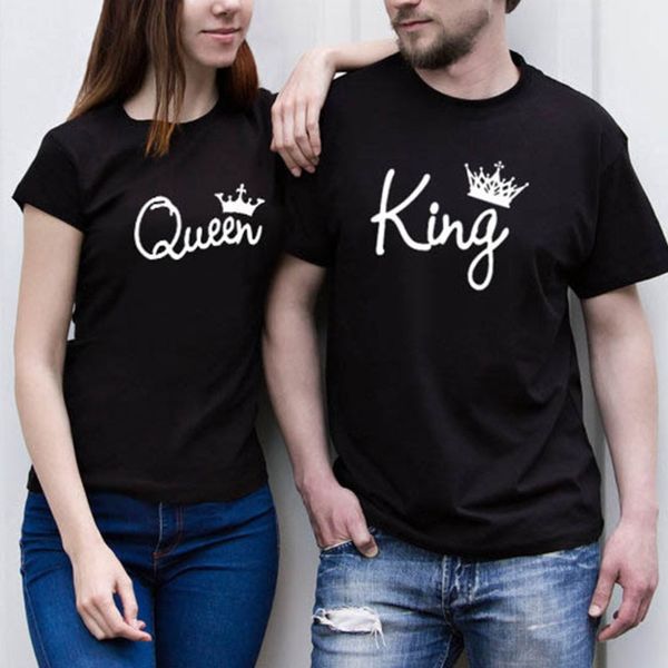 

e-baihui lovers tee shirt women men summer t-shirt king queen diadem crown printing couple clothes o-neck casual cotton tee cg015, White;black