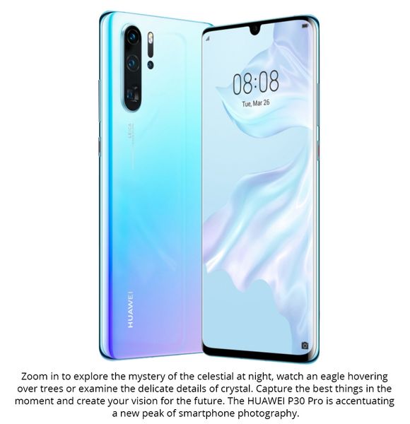 

HUAWEI P30 Pro 6,47 дюйма 4G LTE смартфон Kirin 980 8GB 512GB 40.0MP + 20.0MP + 8.0MP + TOF Quad Заднее камеры Android 9,0 N