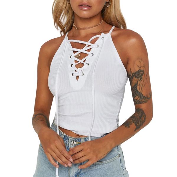 

женщины на шнуровке сексуальный уличный стиль танк укороченный топ 2020 летний клуб праздник камзол тонкий топы, White