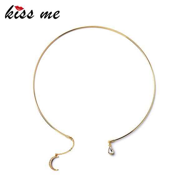 

2016 maxi necklace punk style statement necklace summer style gold color with crystal moon choker torques, Silver
