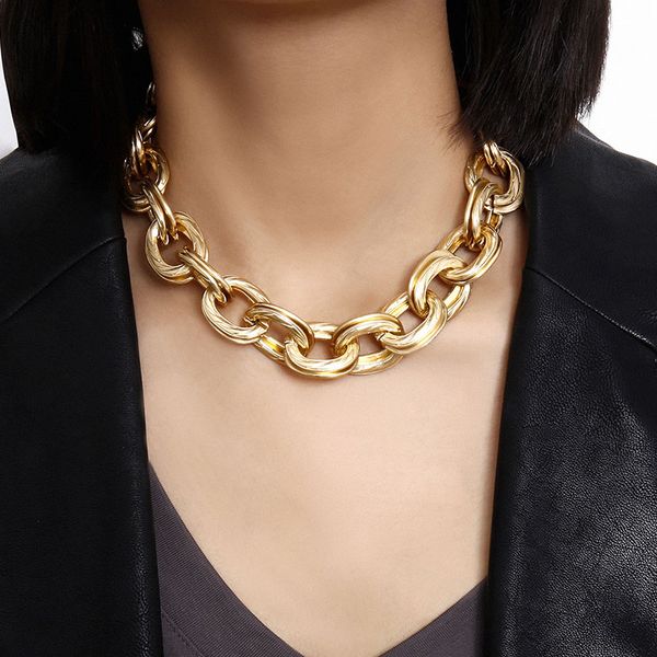 

punk vintage screw thread thick chain choker necklace women chunky exaggerated geometric chocker colar jewelry necklace xr2745, Golden;silver