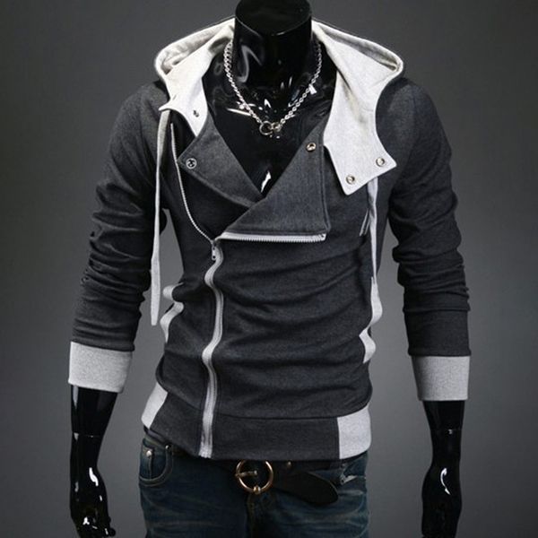 

мужской сплошной мешковатый пальто на молнии с длинным рукавом повседневная куртка зима теплая спортивная толстовка, Black;brown