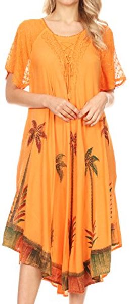 

sakkas kai palm tree caftan tank dress/cover up, Black;gray