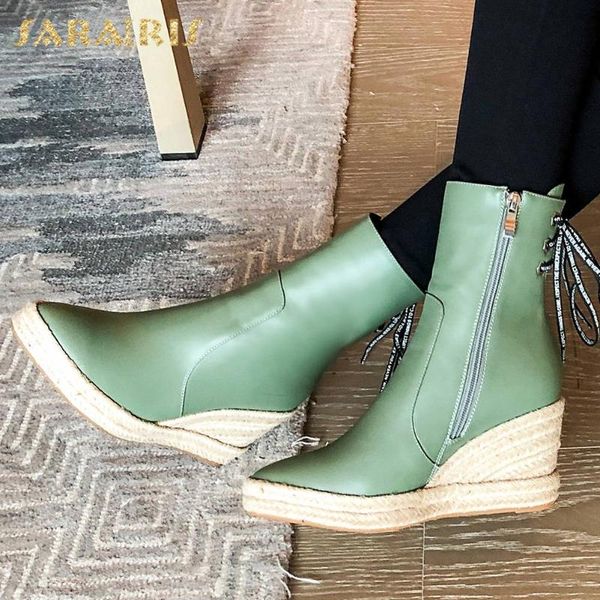 

sarairis 2020 new arrivals zip up shoes woman boots female wedge high heels platform concise lady boots women shoes footwear, Black