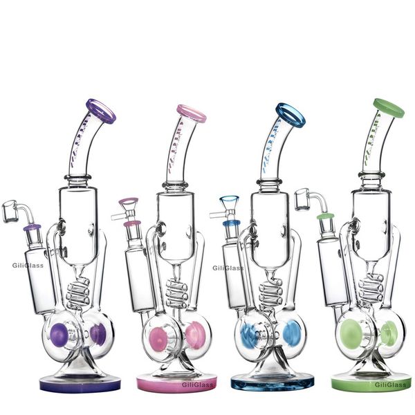 

2020 Уникальные стекла Бонг Двойной Ресайклер Bongs щелями пончик Проц Масло Dab Rigs коляской Водопроводные трубы 14мм Совместное с чашей Рождественский подарок