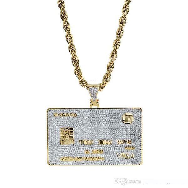 

hip hop diamonds visa card pendant necklaces for men women luxury credit gold card pendants 18k gold plated bank card chain necklace jewelry, Silver