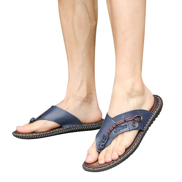 

men's fashion casual flat flip flops lace sling up low flat solid blue slippers beach sandals indoor outdoor skid shoes slippers, Black