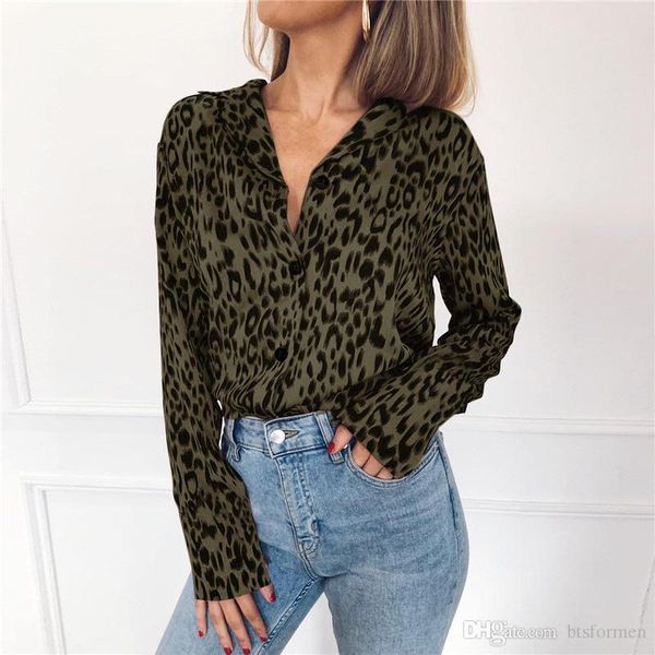 

новый leopard отпечатано женщин шифон блузки v шеи длинным рукавом женские рубашки мода женская повседневная одежда, White