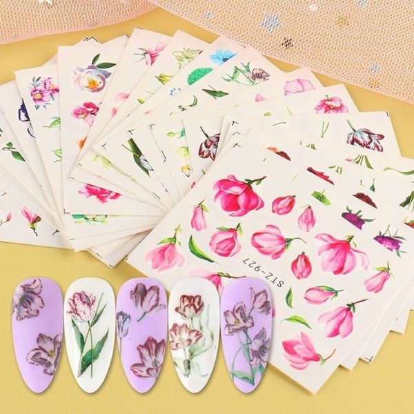 

24pcs mixed nail art transfer decals set flower butterfly stickers sliders for nail tattoo diy summer decor tips chstz922-957, Black