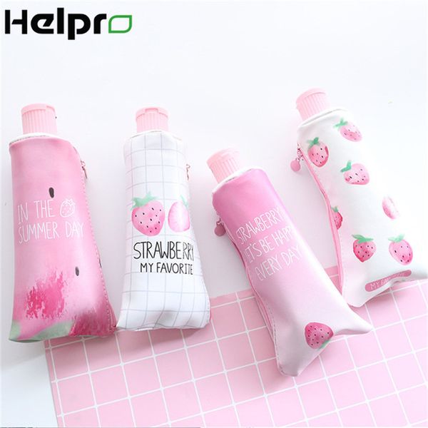 

helpro strawberry toothpaste pencil case with pencil sharpener stationery for girl students gifts storage bag school supplies
