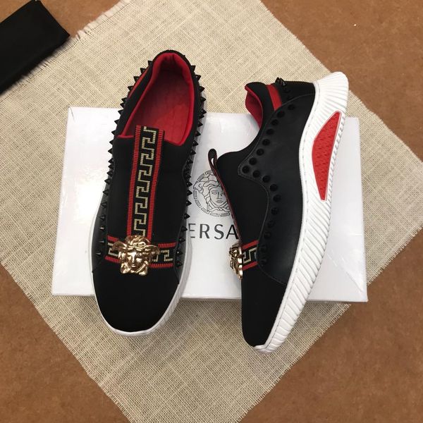 

2020 style designer shoes men's spiked sneakers tri-color black white red leather suede flat casual shoes long-distance racing shoes jk