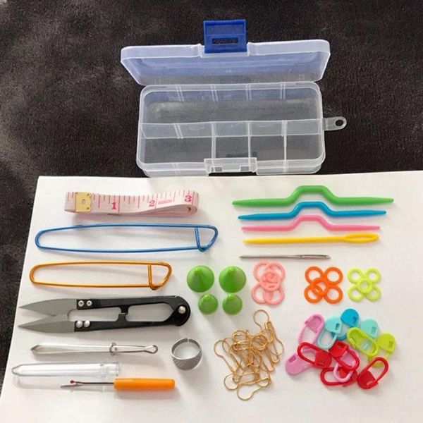 

56pcs crochet hook knit yarn weave knitting needle clip marker tool set case, Black