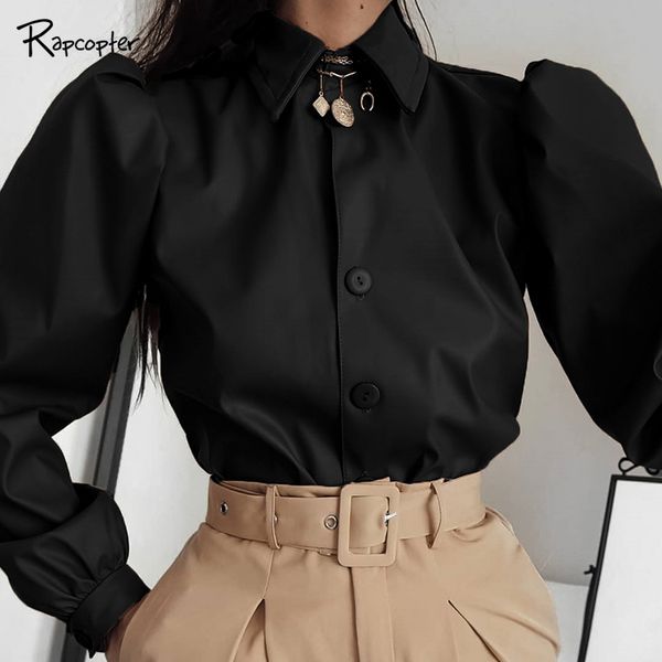 

rapcopter streetwear new 2019 lady office women tshirt long puff sleeve casual color solid elegant t shirts ladies harajuku, White