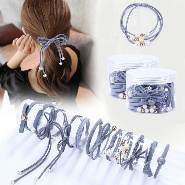 

12pcs/set high elastic hair bands solid pearl stretch hair ties for women girls ponytail holder ropes accessories