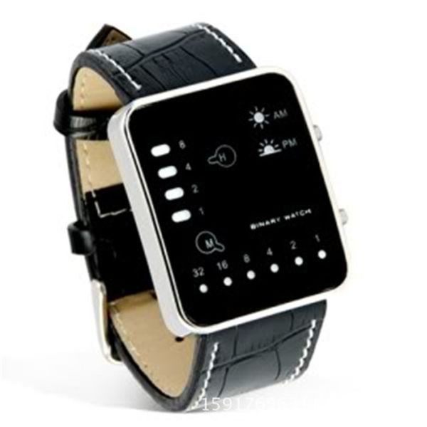 

digital red led women mens watches sport wrist clock binary pu leather wristwatch f3, Slivery;brown