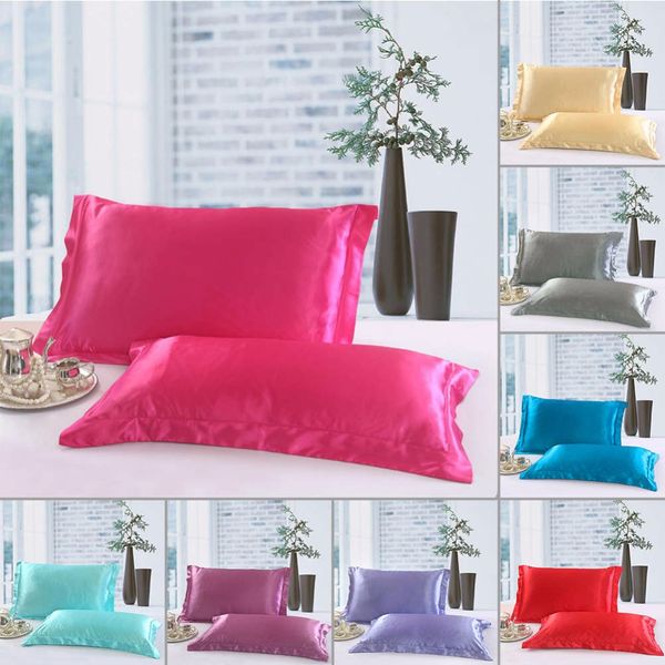 

1/2 pcs/set new standard size polyester satin pillowcase ,100% imitation silk solid color soft comfortable pillow cover 27 pillow case