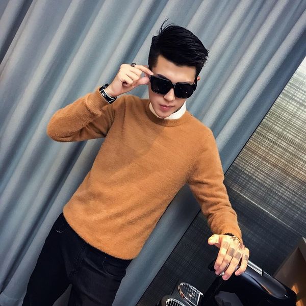 

uyuk autumn/winter style men's mohair long sleeves trim temperament warm fashion trend sweater clothes homme casual, White;black