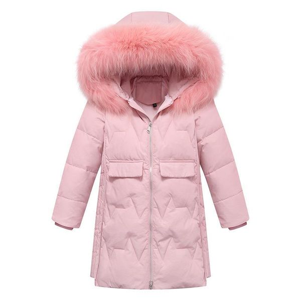 

children's down jacket thicken warm coat girls white pink beige parka for kids fur collar winter clothing snowwear brand
